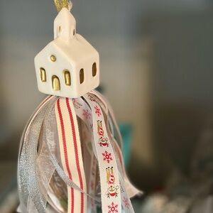 Church  Holiday Ornament with Gold Accents handmade